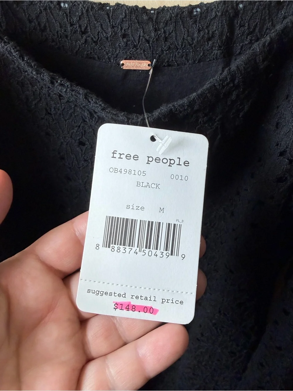 NWT Free People Sophia Off-The-Shoulder Crochet Mini Dress in Black OB498105 M